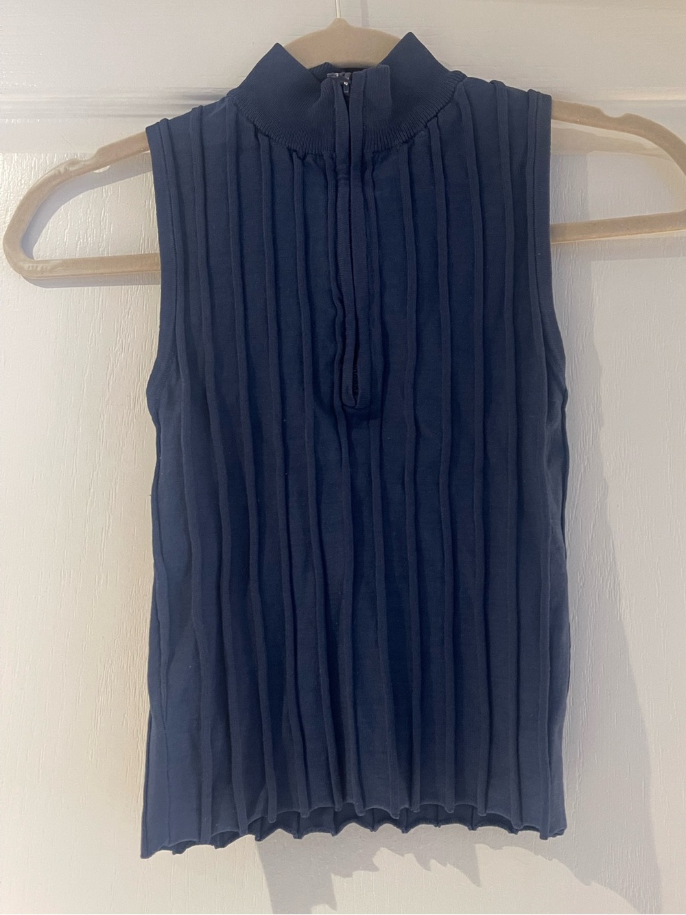 Zara Sleeveless Ribbed Mock Neck Tank - Navy Blue